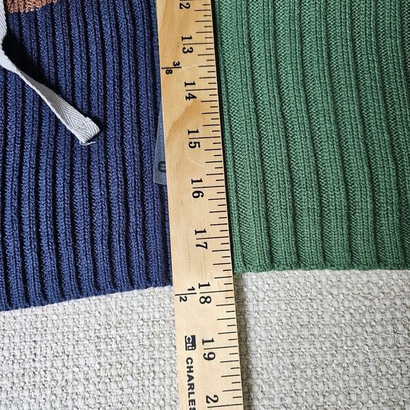 New Fitz+Eddi Color Block Mix Media Crop Sweater with Hood Green Brown Blue Gray - Picture 7 of 9